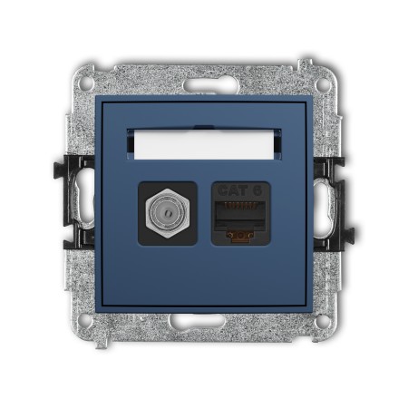 Karlik Seria Mini Mechanizm gniazda antenowego poj. typu F (SAT) + gniazda komp. poj. 1xRJ45, kat. 6, 8-stykowy kolor navy blue symbol 64MGFK-3