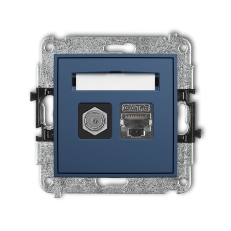 Karlik Seria Mini Mechanizm gniazda antenowego poj. typu F (SAT) + gniazda komp. poj. 1xRJ45, kat. 6 ekranowany, 8-stykowy kolor navy blue symbol 64MGFK-5