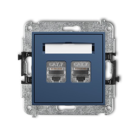 Karlik Seria Mini Mechanizm gniazda komputerowego podwójnego 2xRJ45, kat. 7, ekranowany, 8-stykowy kolor navy blue symbol 64MGK-10