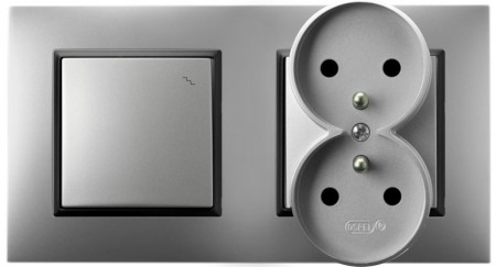 Gniazdo Podwójne Z Włącznikiem Schodowym Ospel Aria Srebrny Czarny