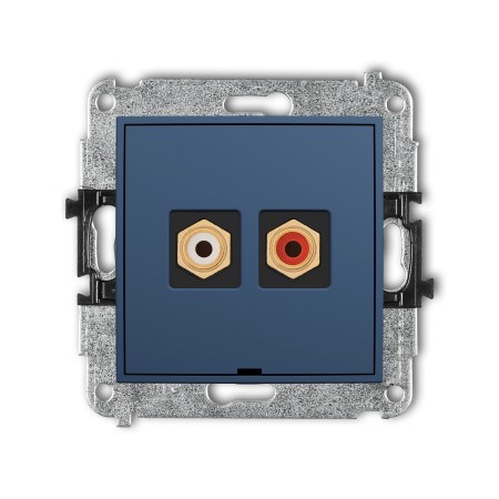 Karlik Seria Mini Mechanizm gniazda podwójnego RCA, bez pola opisowego (typu cinch - biały i czerwony, pozłacany) kolor navy blue symbol 64MGRCABO-2