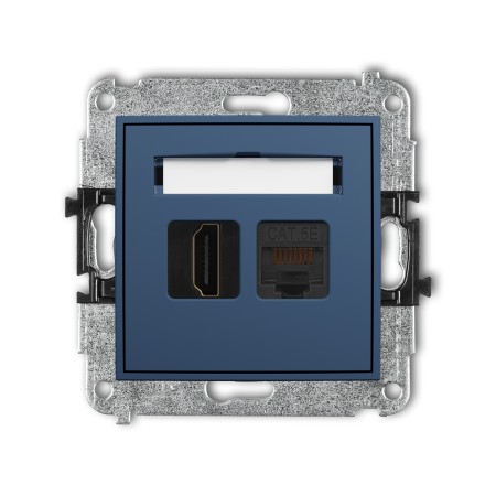 Karlik Seria Mini Mechanizm gniazda pojedynczego HDMI 2.0, 4K + gniazda komp. poj. 1xRJ45, kat. 5e, 8-stykowy kolor navy blue symbol 64MGHK