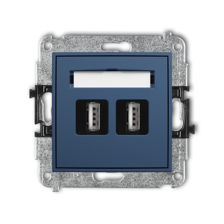 Karlik Seria Mini Mechanizm gniazda podwójnego 2xUSB A-A 2.0 kolor navy blue symbol 64MGUSB-2