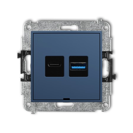 Karlik Seria Mini Mechanizm ładowarki USB podwójnej USB C + USB A, 20W max., bez pola opisowego kolor navy blue symbol 64MCUSBBO-8