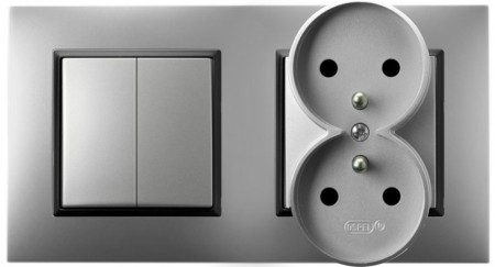 Gniazdo Podwójne Z Włącznikiem Podwójnym Ospel Aria Srebrny Czarny