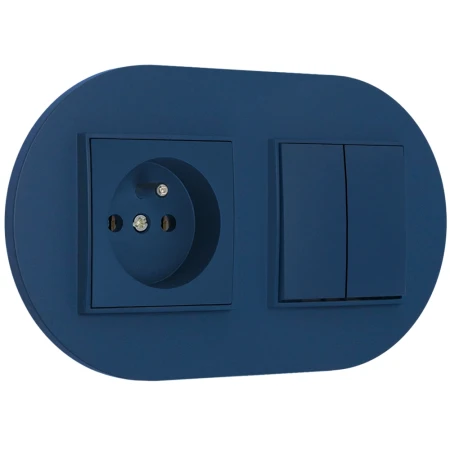 Włącznik podwójny z gniazdem pojedynczym z ramką okrągłą seria MINI kolor navy blue