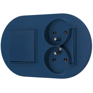 Włącznik pojedynczy z gniazdem podwójnym z ramką okrągłą seria MINI kolor navy blue