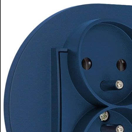 Włącznik pojedynczy z gniazdem podwójnym z ramką okrągłą seria MINI kolor navy blue