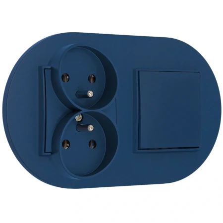 Włącznik pojedynczy z gniazdem podwójnym z ramką okrągłą seria MINI kolor navy blue