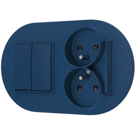 Włącznik podwójny z gniazdem podwójnym z ramką okrągłą seria MINI kolor navy blue