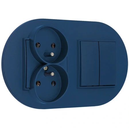 Włącznik podwójny z gniazdem podwójnym z ramką okrągłą seria MINI kolor navy blue