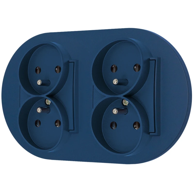 Dwa gniazda podwójne z ramką okrągłą seria MINI kolor navy blue