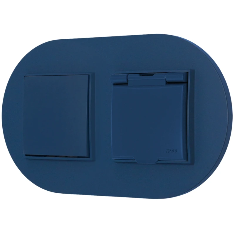 Włącznik pojedynczy z gniazdem hermetycznym z ramką okrągłą seria MINI kolor navy blue
