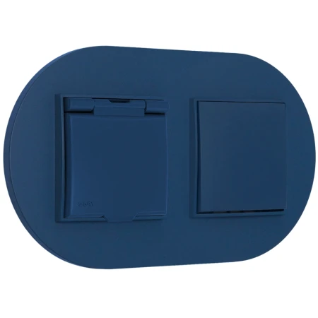 Włącznik pojedynczy z gniazdem hermetycznym z ramką okrągłą seria MINI kolor navy blue