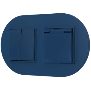 Włącznik podwójny z gniazdem hermetycznym z ramką okrągłą seria MINI kolor navy blue