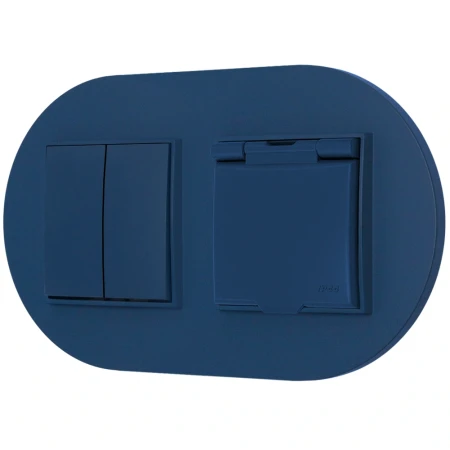 Włącznik podwójny z gniazdem hermetycznym z ramką okrągłą seria MINI kolor navy blue