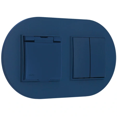 Włącznik podwójny z gniazdem hermetycznym z ramką okrągłą seria MINI kolor navy blue