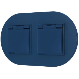 Dwa gniazda hermetyczne do łazienki z ramką okrągłą seria MINI kolor navy blue