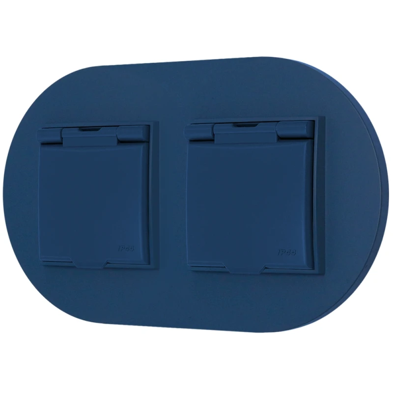 Dwa gniazda hermetyczne do łazienki z ramką okrągłą seria MINI kolor navy blue