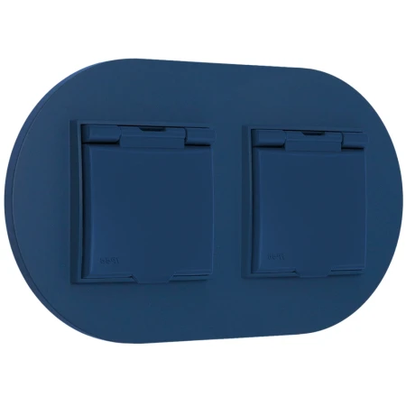 Dwa gniazda hermetyczne do łazienki z ramką okrągłą seria MINI kolor navy blue