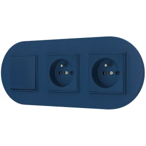Włącznik pojedynczy i dwa gniazda pojedyncze z ramką okrągłą seria MINI kolor navy blue