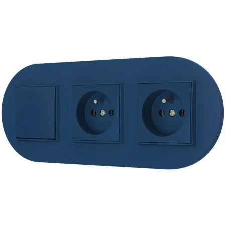 Włącznik pojedynczy i dwa gniazda pojedyncze z ramką okrągłą seria MINI kolor navy blue