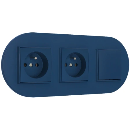 Włącznik pojedynczy i dwa gniazda pojedyncze z ramką okrągłą seria MINI kolor navy blue
