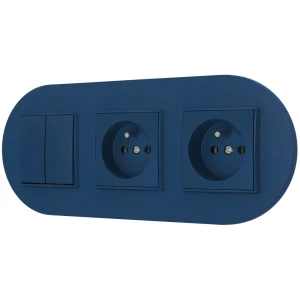 Włącznik podwójny i dwa gniazda pojedyncze z ramką okrągłą seria MINI kolor navy blue