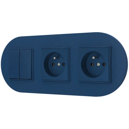 Włącznik podwójny i dwa gniazda pojedyncze z ramką okrągłą seria MINI kolor navy blue