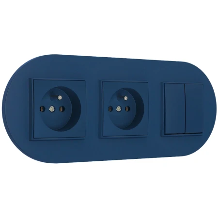 Włącznik podwójny i dwa gniazda pojedyncze z ramką okrągłą seria MINI kolor navy blue