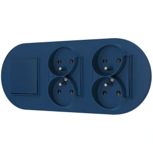 Włącznik pojedynczy i dwa gniazda podwójne z ramką okrągłą seria MINI kolor navy blue