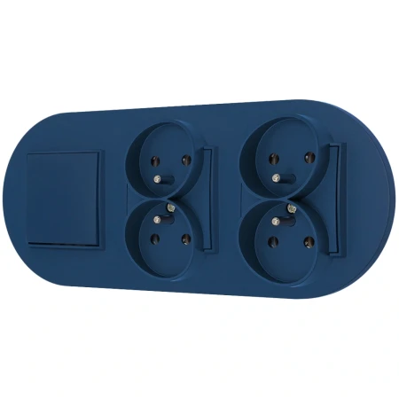 Włącznik pojedynczy i dwa gniazda podwójne z ramką okrągłą seria MINI kolor navy blue