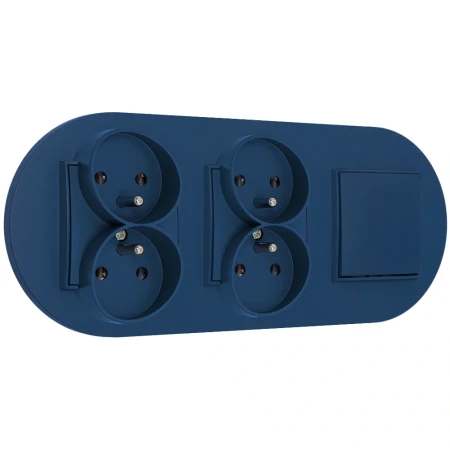 Włącznik pojedynczy i dwa gniazda podwójne z ramką okrągłą seria MINI kolor navy blue