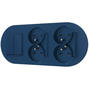 Włącznik podwójny i dwa gniazda podwójne z ramką okrągłą seria MINI kolor navy blue