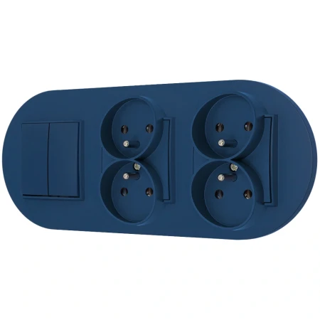 Włącznik podwójny i dwa gniazda podwójne z ramką okrągłą seria MINI kolor navy blue