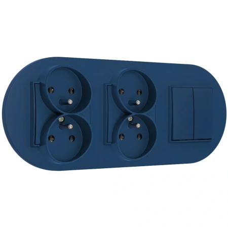 Włącznik podwójny i dwa gniazda podwójne z ramką okrągłą seria MINI kolor navy blue