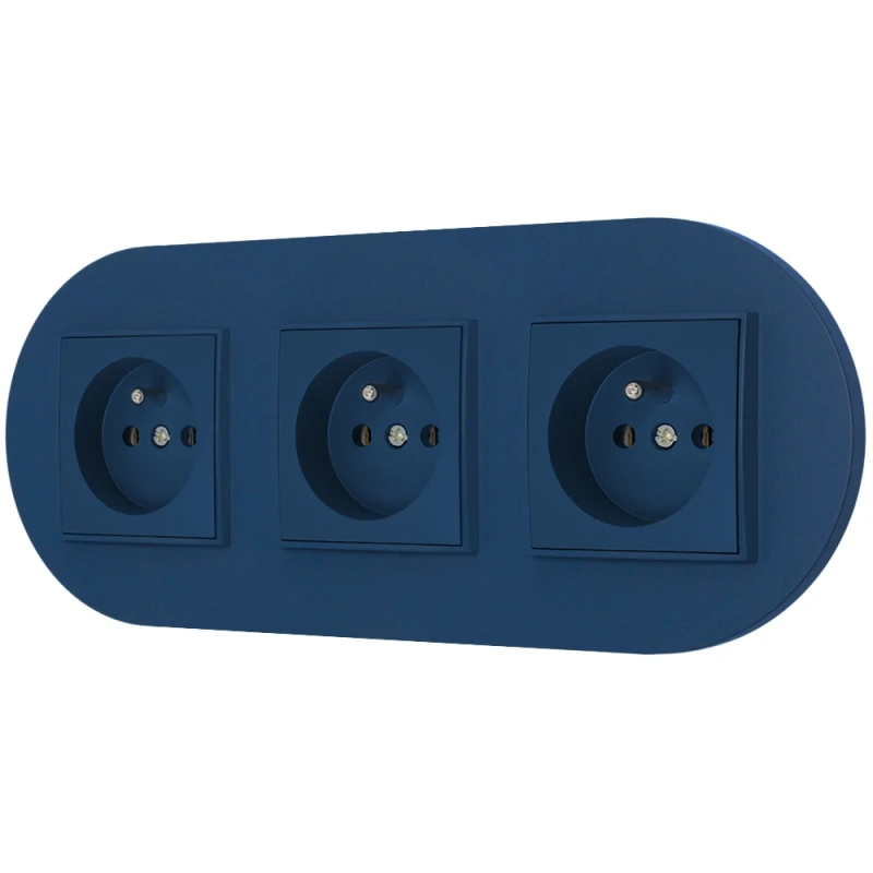 Trzy gniazda pojedyncze z ramką okrągłą seria MINI kolor navy blue