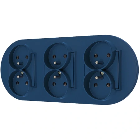 Trzy gniazda podwójne z ramką okrągłą seria MINI kolor navy blue