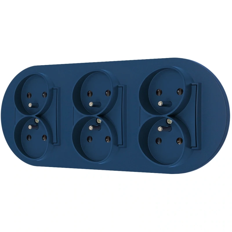 Trzy gniazda podwójne z ramką okrągłą seria MINI kolor navy blue