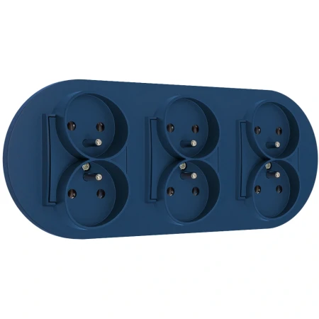 Trzy gniazda podwójne z ramką okrągłą seria MINI kolor navy blue