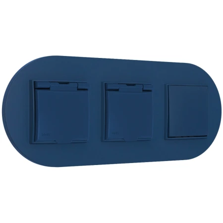 Włącznik pojedynczy i dwa gniazda hermetyczne z ramką okrągłą seria MINI kolor navy blue
