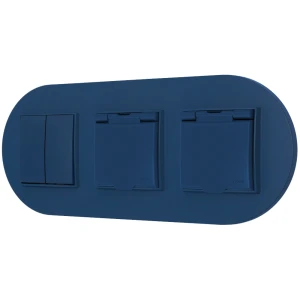Włącznik podwójny i dwa gniazda hermetyczne z ramką okrągłą seria MINI kolor navy blue