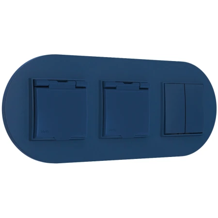 Włącznik podwójny i dwa gniazda hermetyczne z ramką okrągłą seria MINI kolor navy blue