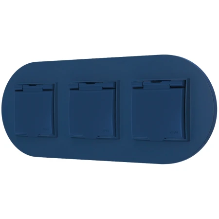 Trzy gniazda hermetyczne z ramką okrągłą seria MINI kolor navy blue