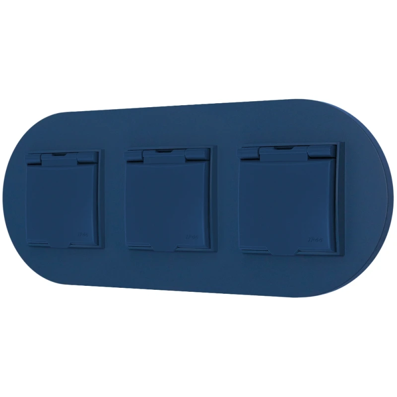 Trzy gniazda hermetyczne z ramką okrągłą seria MINI kolor navy blue