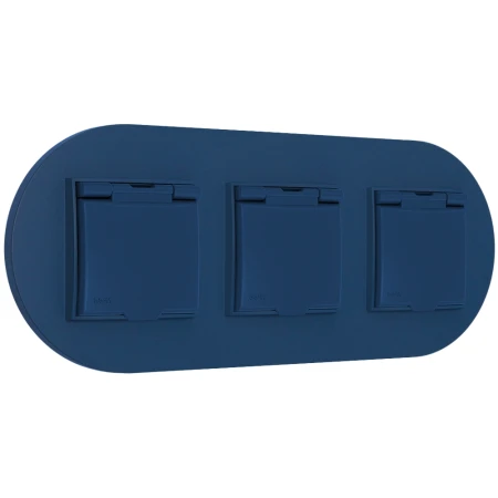 Trzy gniazda hermetyczne z ramką okrągłą seria MINI kolor navy blue