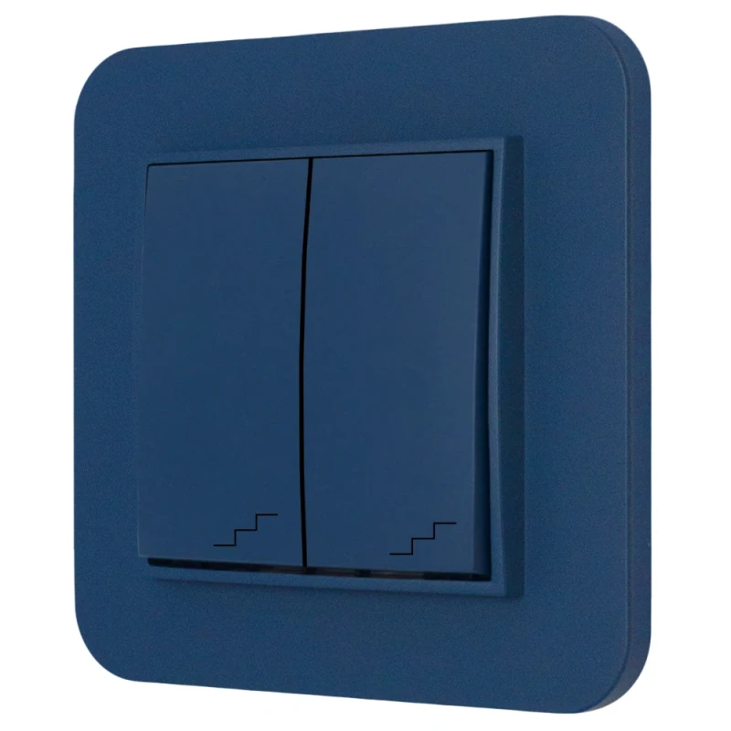 Włącznik schodowy podwójny z ramką zaokrągloną seria MINI kolor navy blue