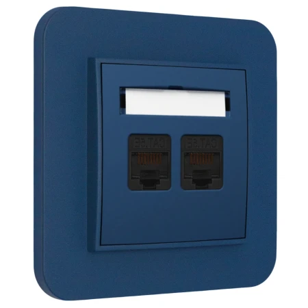 Gniazdo internetowe rj45 2x z ramką zaokrągloną seria MINI kolor navy blue