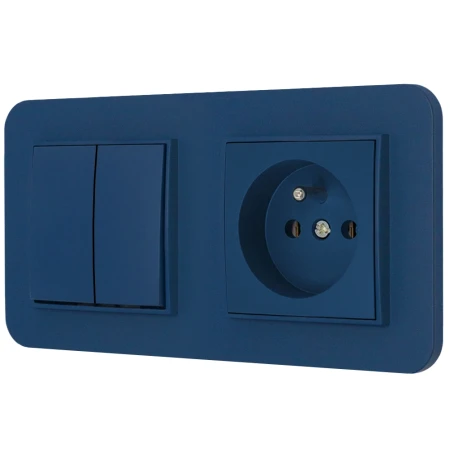 Włącznik podwójny z gniazdem pojedynczym z ramką zaokrągloną seria MINI kolor navy blue