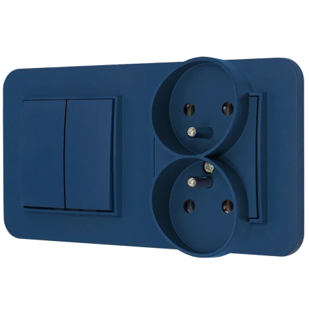 Włącznik podwójny z gniazdem podwójnym z ramką zaokrągloną seria MINI kolor navy blue